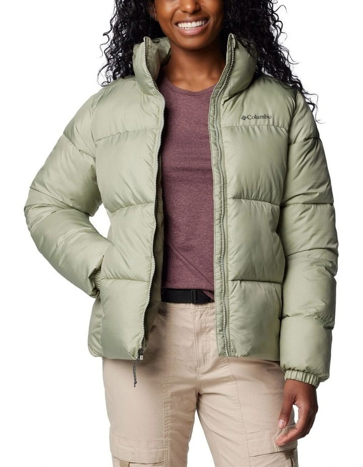 Columbia Puffect II Puffer Jacket in Safari with water-resistant fabric, synthetic insulation, and zippered hand pockets