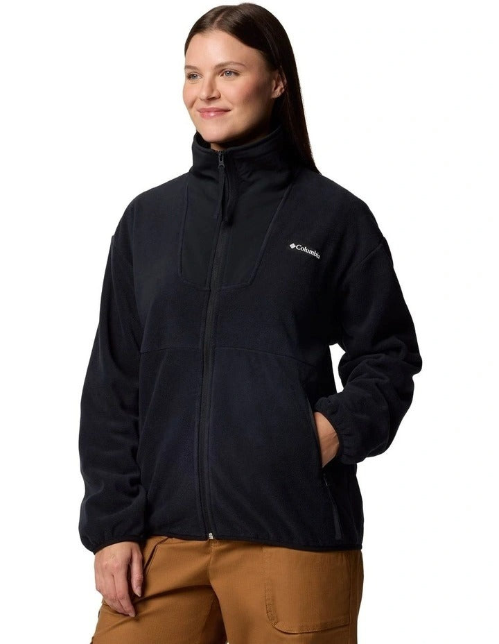 Columbia Sequoia Grove Full Zip Fleece in Black made with recycled polyester, zippered hand pockets, and high collar