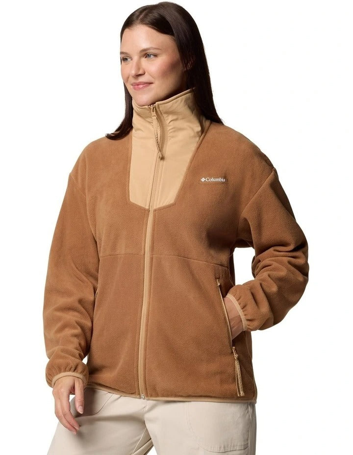 Columbia Sequoia Grove Full Zip Fleece in Brown made with recycled polyester and zippered hand pockets