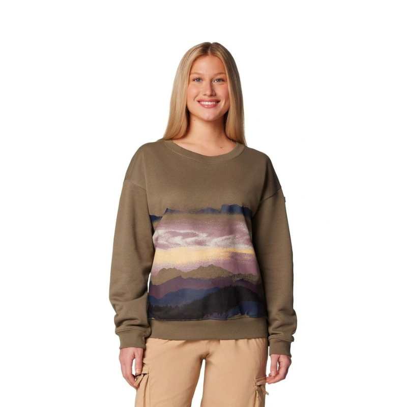 Columbia Meridian Creek Crew Shirt in Stone Green — lightweight, long-sleeve crew shirt featuring a relaxed fit and moisture-wicking fabric, displayed on a plain background