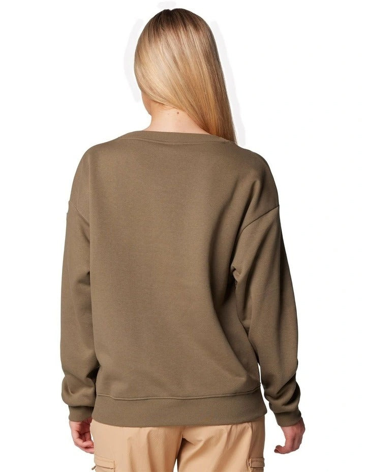 Columbia Meridian Creek Crew Shirt in Stone Green — lightweight, long-sleeve crew shirt featuring a relaxed fit and moisture-wicking fabric, displayed on a plain background