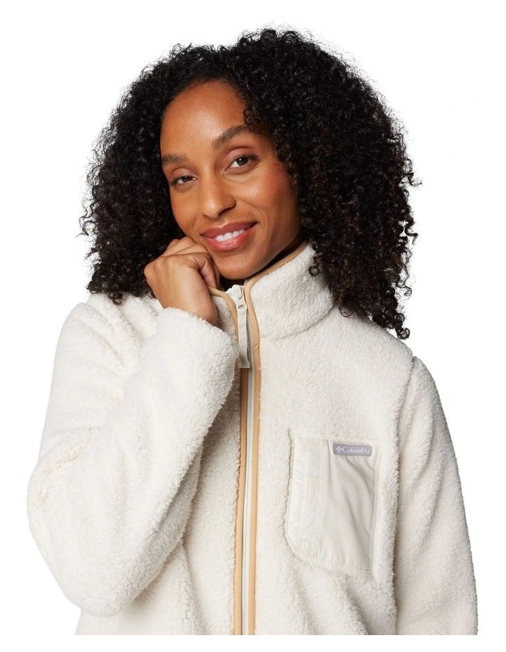 Columbia West Bend Full Zip II Fleece Jacket in White with zippered hand pockets and Sherpa fleece