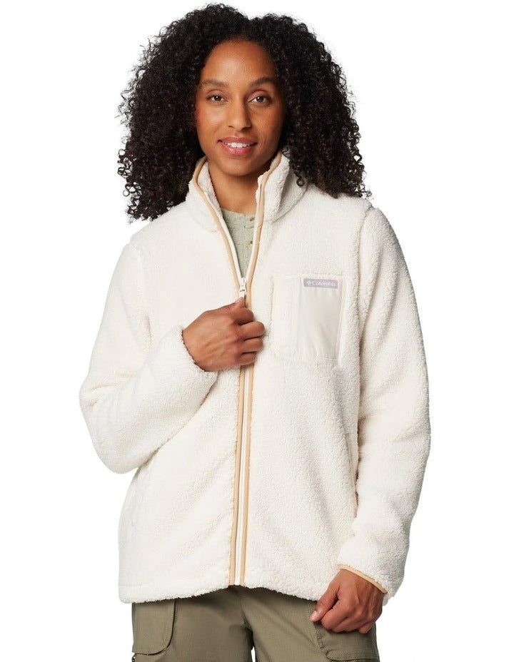 Columbia West Bend Full Zip II Fleece Jacket in White with zippered hand pockets and Sherpa fleece