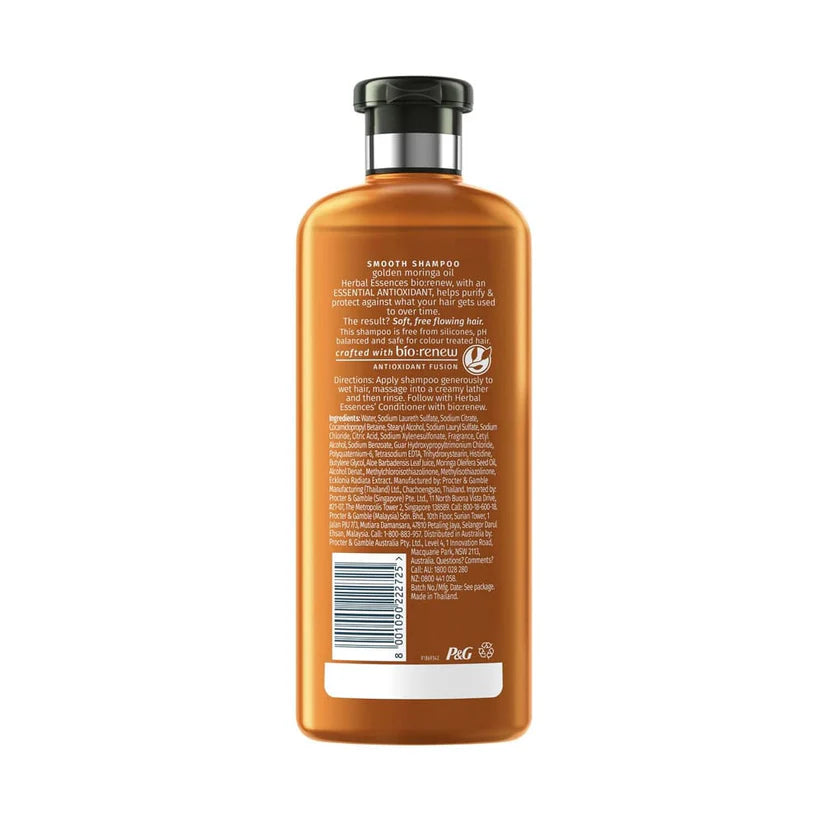 Herbal Essences Shampoo Golden Moringa Oil 400ml for smooth, nourished, and shiny hair