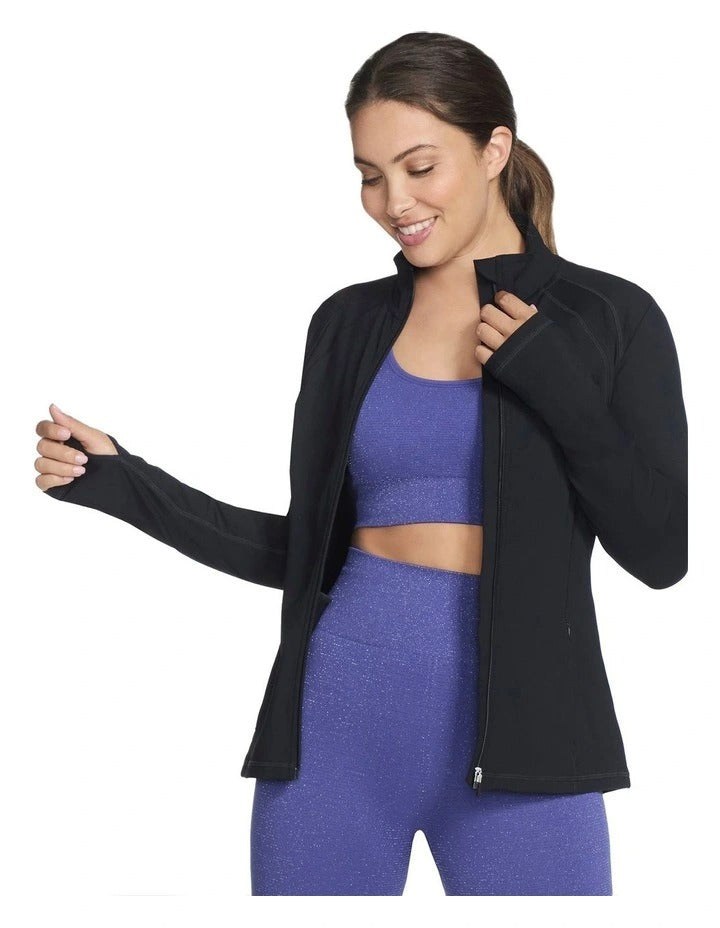 Skechers Go Walk Jacket JA132 in Black - lightweight athletic zip-up jacket for women