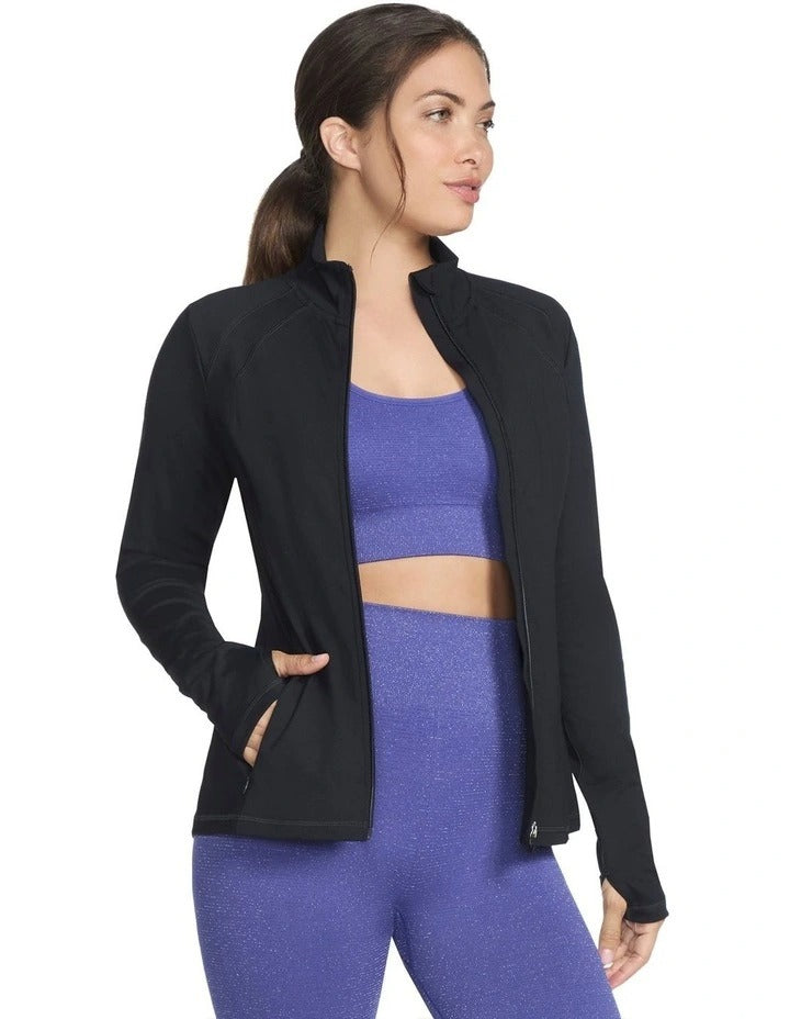 Skechers Go Walk Jacket JA132 in Black - lightweight athletic zip-up jacket for women