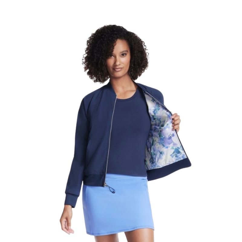 Skechers Go Walk Seascape Floral Reversible Jacket Blue front view