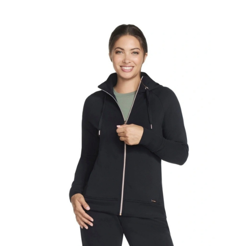 Skechers Skechluxe Elevate Full Zip Jacket JA196 in Black – Women’s premium zip-up jacket with sleek design, soft fabric, and versatile everyday style