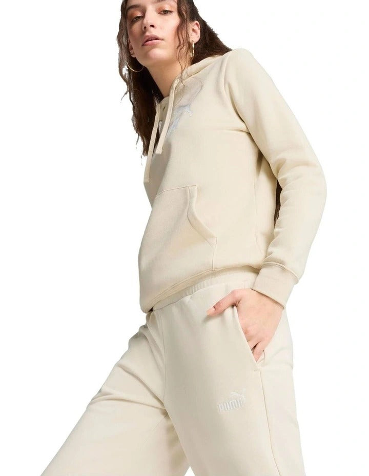 Puma Essentials No.1 Logo Straight Pants in cotton polyester blend with elastic waistband and embroidered logo