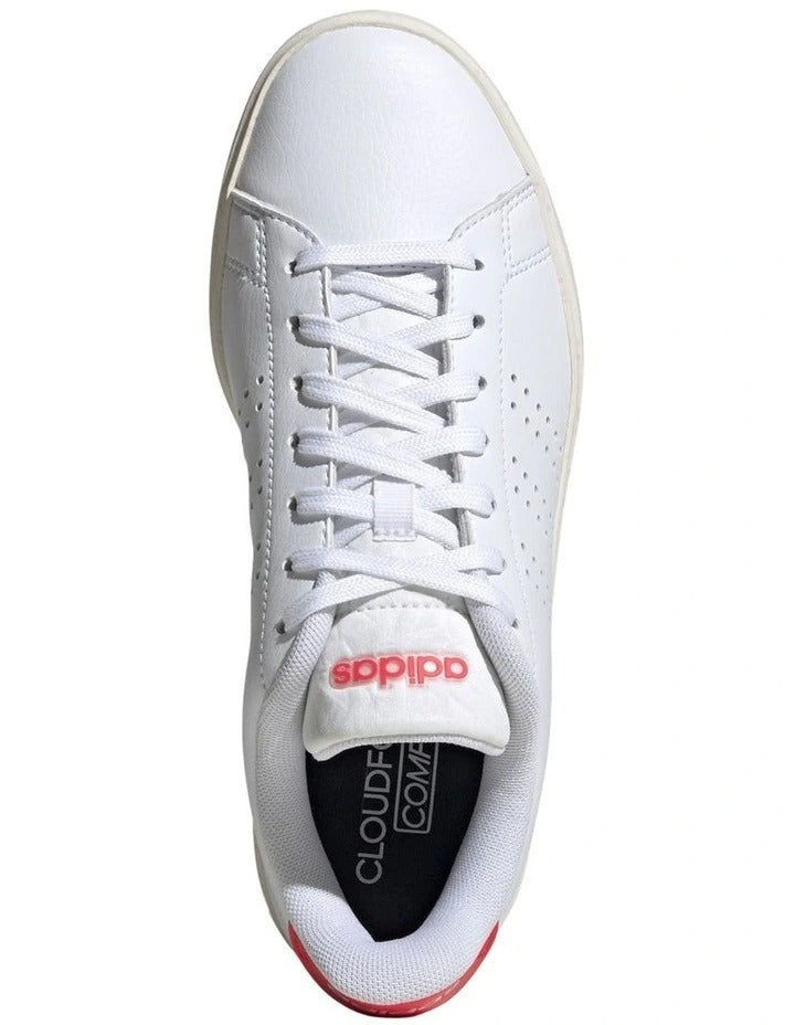 Adidas Advantage 2.0 Shoes in White with synthetic textile upper, Cloudfoam midsole, and low heel design for comfort