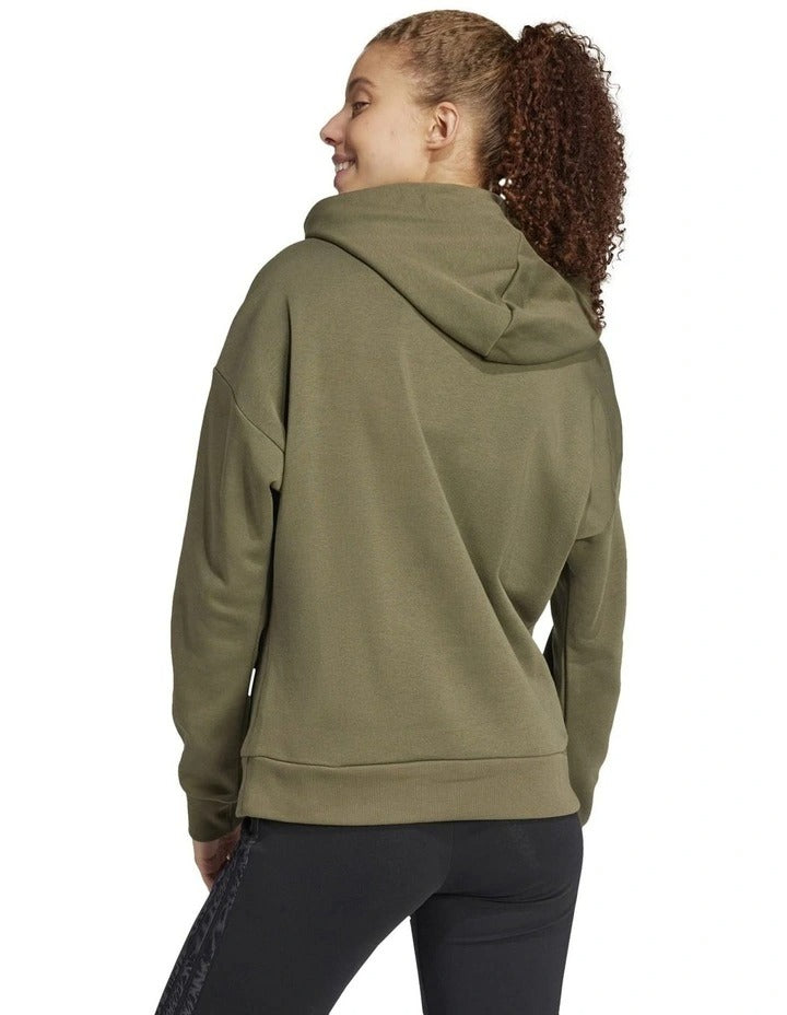 Adidas Essentials Small Logo Feel Cozy Hoodie in green cotton recycled polyester fleece with chest logo