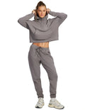 Rockwear Travel Hip Half Zip Hoodie in Almond, women's cozy hoodie with front pockets, relaxed fit, and hip-length silhouette for comfort and style.