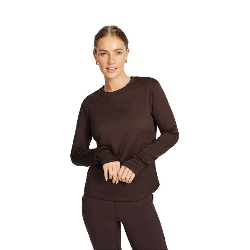 Rockwear Thermal Long Sleeve Crew Top in Chocolate