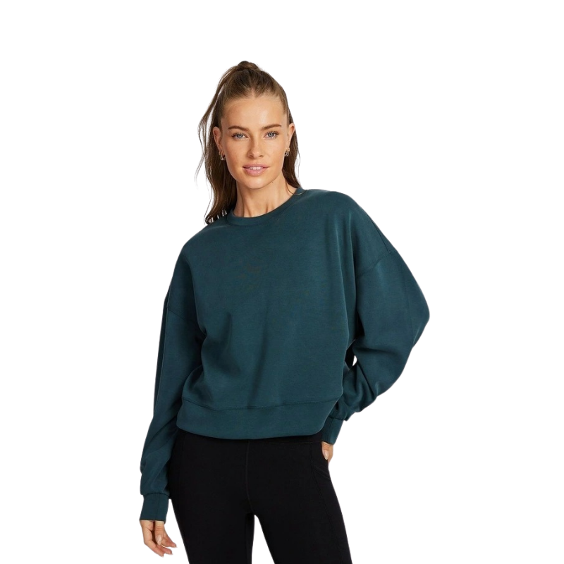 Rockwear Travel Hip Length Crew Sweater in Midnight Green, offering a cozy and relaxed fit for everyday comfort.
