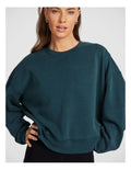 Rockwear Travel Hip Length Crew Sweater in Midnight Green, offering a cozy and relaxed fit for everyday comfort.