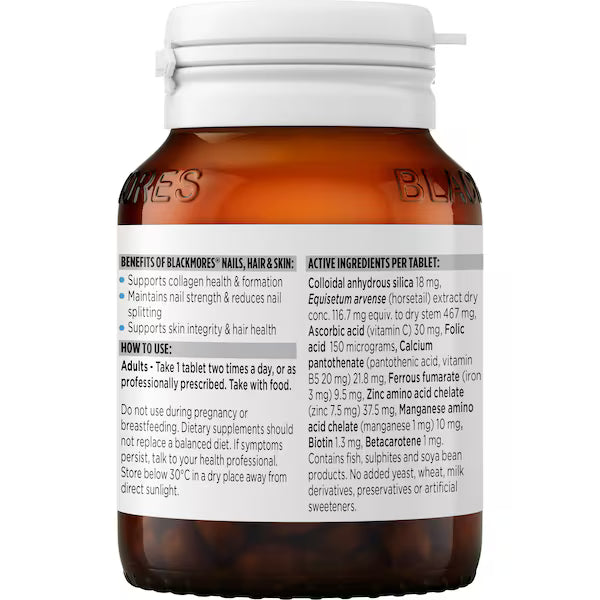 Blackmores Nails Hair & Skin Beauty Vitamin Tablets 60 pack - Supports healthy hair, nails, and skin with essential nutrients.