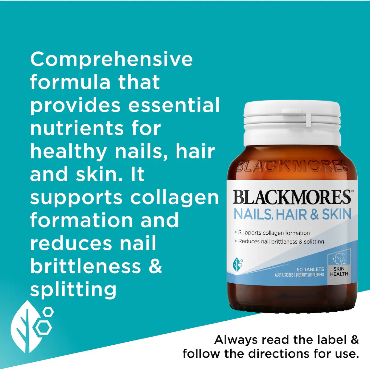 Blackmores Nails Hair & Skin Beauty Vitamin Tablets 60 pack - Supports healthy hair, nails, and skin with essential nutrients.