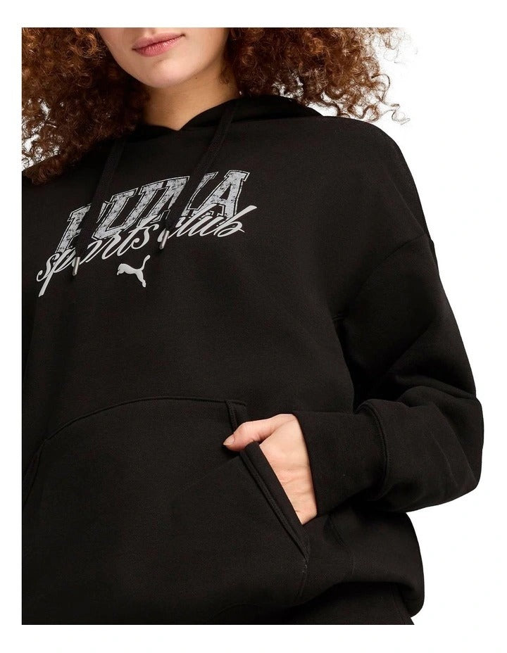 Puma Class Relaxed Hoodie in cotton and recycled polyester with graphic rubber print and adjustable hood