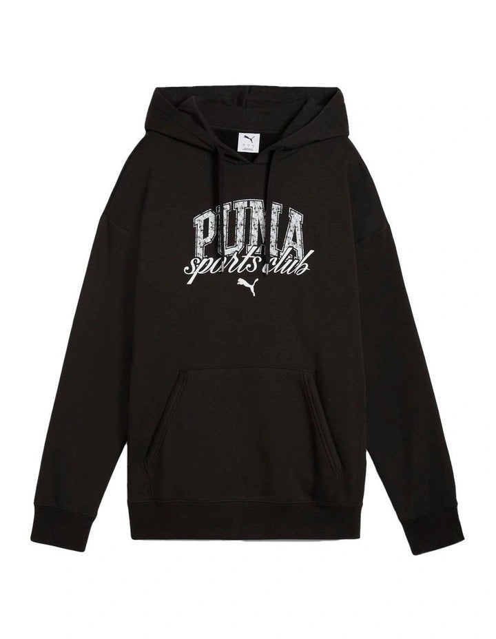 Puma Class Relaxed Hoodie in cotton and recycled polyester with graphic rubber print and adjustable hood