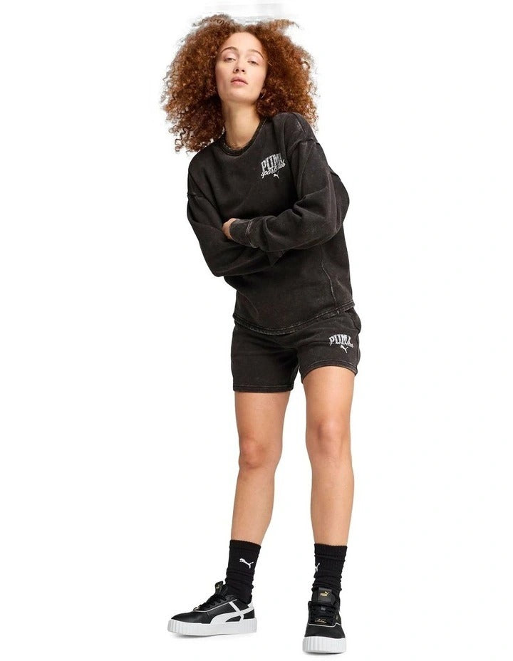 Puma Class Comfort Crew Jumper with vintage washed finish and graphic rubber print
