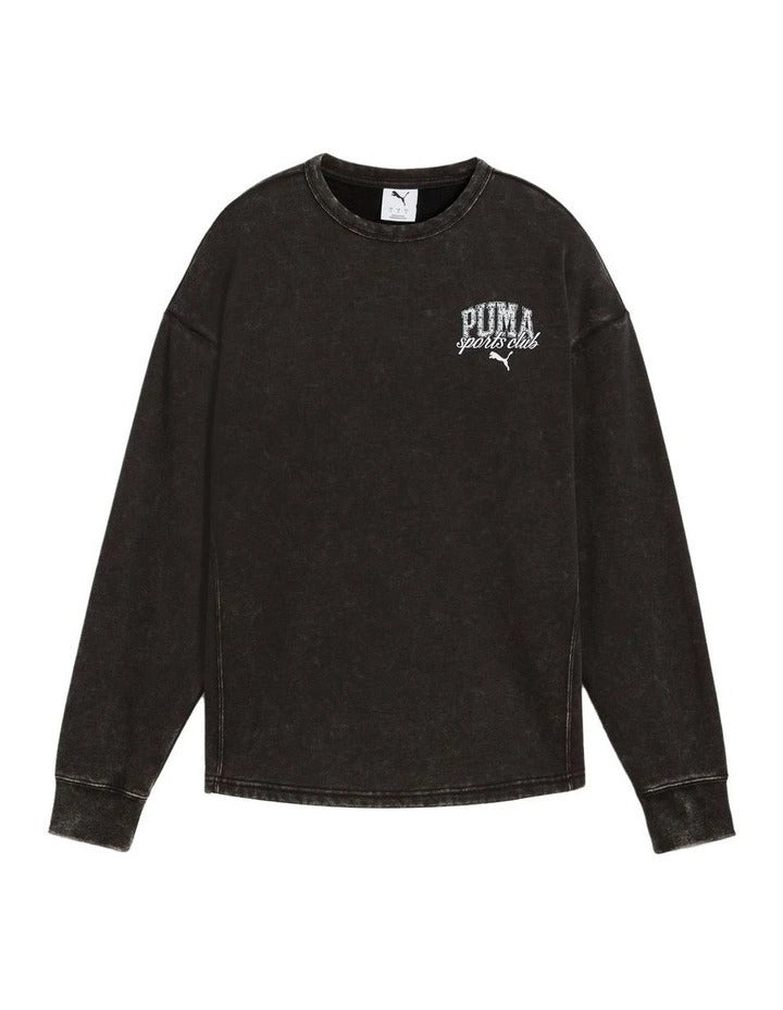 Puma Class Comfort Crew Jumper with vintage washed finish and graphic rubber print