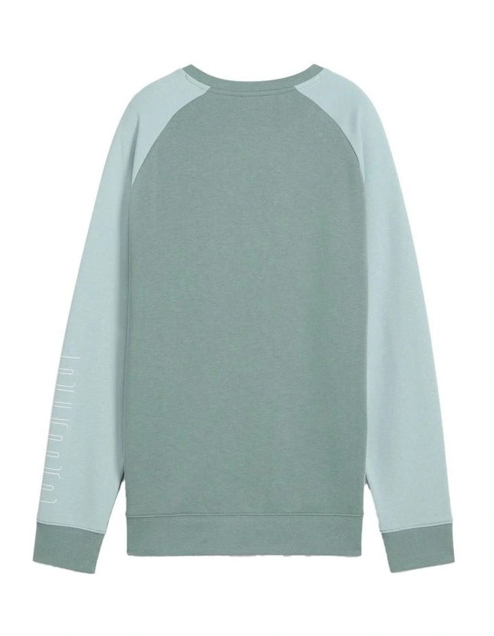 Puma Sport Relaxed Crew Jumper with cotton and recycled polyester blend, featuring No.1 logo rubber print, piping details, and ribbed neck and cuffs