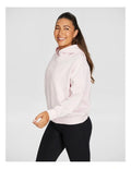 Rockwear Plush Fleece Hoodie in Pink Gin, women’s cozy fleece hoodie with relaxed fit, hip-length design, and soft fabric for comfort during workouts or casual wear.