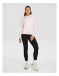 Rockwear Plush Fleece Hoodie in Pink Gin, women’s cozy fleece hoodie with relaxed fit, hip-length design, and soft fabric for comfort during workouts or casual wear.