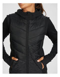 Rockwear Warm All Ways Vest in Black with cozy hood and chevron stitched panels.