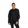 Rockwear Rain Jacket in Black, featuring a hood, Aquaguard zip, and snap close sleeve cuffs for weather protection.