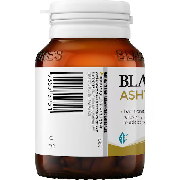 Blackmores Ashwagandha+ 60 pack, a dietary supplement designed to support stress management, mental clarity, and overall wellness with a blend of ashwagandha and other herbal ingredients in a convenient 60-capsule pack.