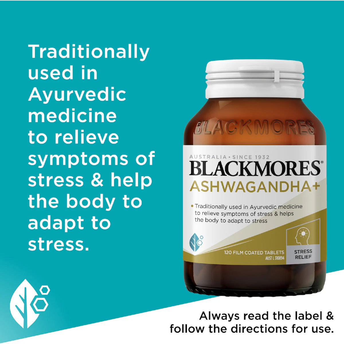 Blackmores Ashwagandha+ 60 pack, a dietary supplement designed to support stress management, mental clarity, and overall wellness with a blend of ashwagandha and other herbal ingredients in a convenient 60-capsule pack.
