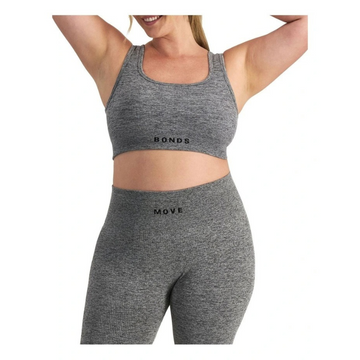 Move Rib Seamless Crop Bra with scoop neckline, removable cups, and ribbed stretch fabric for low impact support and comfort