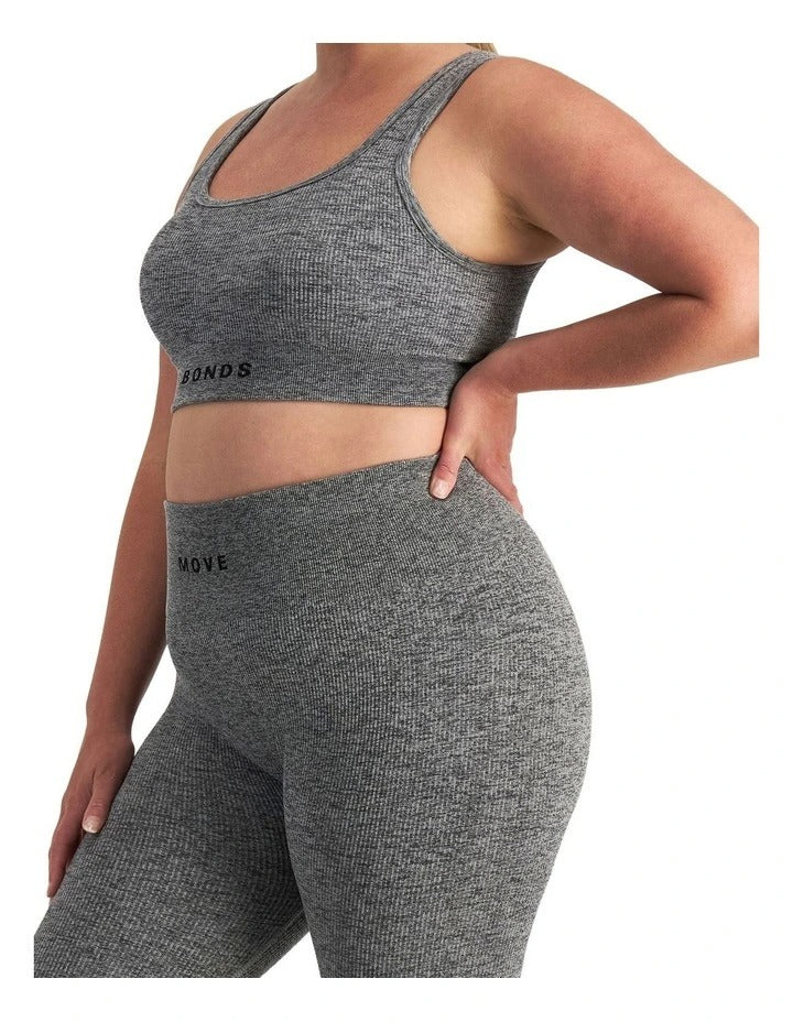 Move Rib Seamless Crop Bra with scoop neckline, removable cups, and ribbed stretch fabric for low impact support and comfort