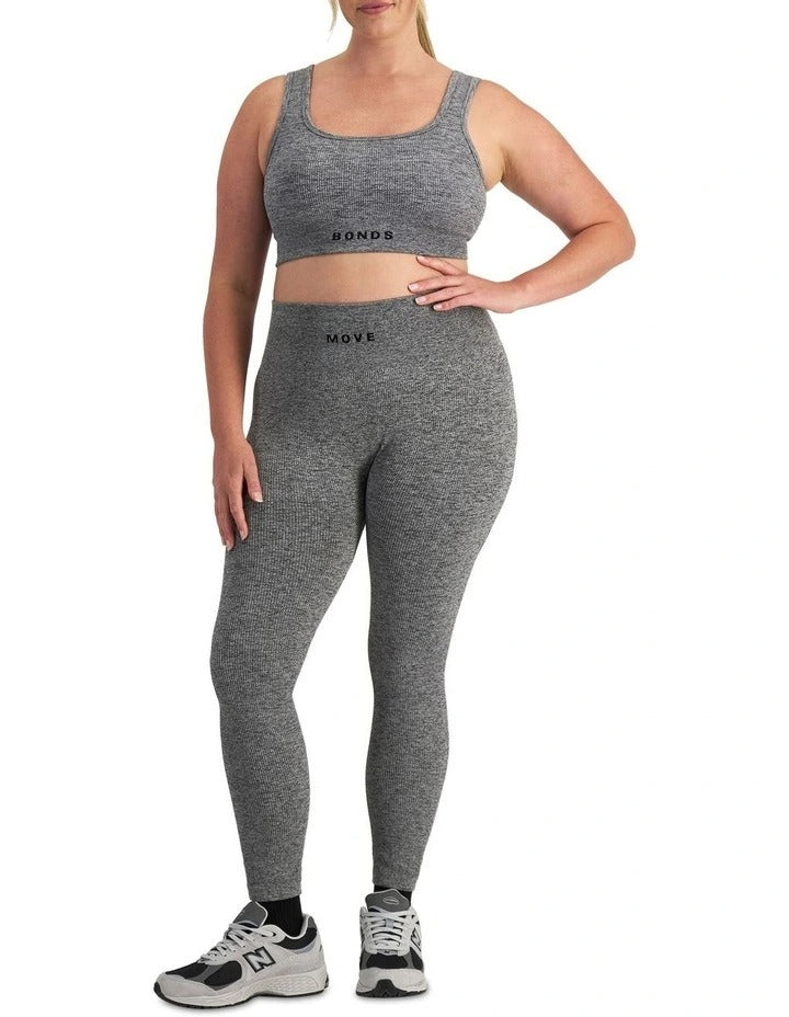 Move Rib Seamless Crop Bra with scoop neckline, removable cups, and ribbed stretch fabric for low impact support and comfort