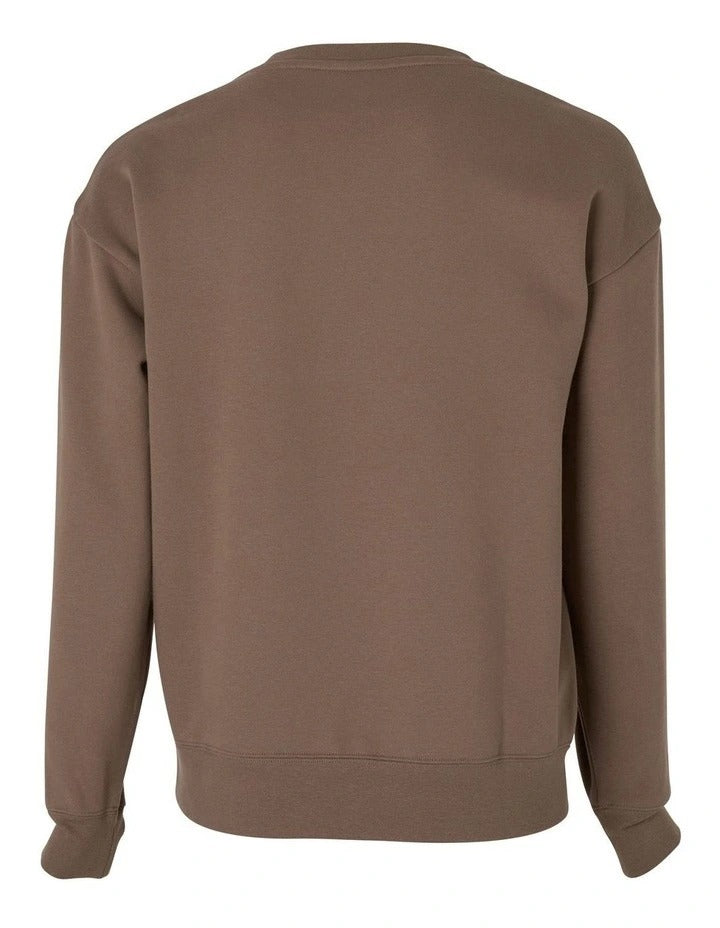 Brown sweatshirt with a logo on a white background