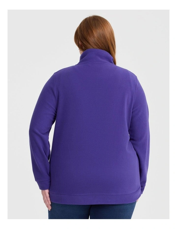Taking Shape Polar Fleece Zip Front Jacket in Violet Blue – plus size women’s fleece jacket with zip closure, long sleeves, and cord neckline