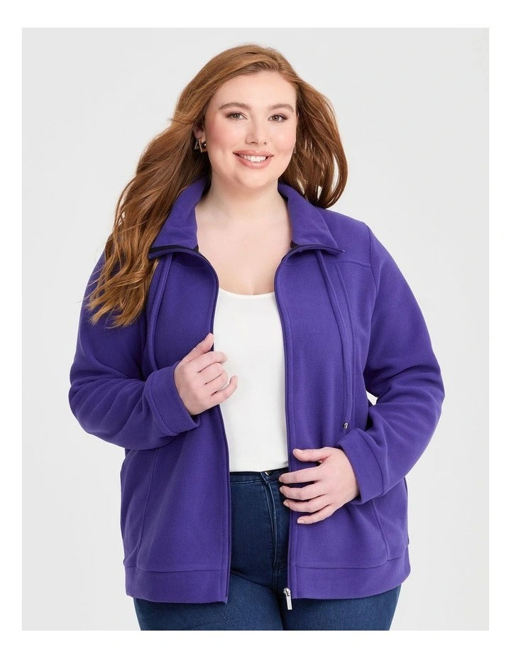 Taking Shape Polar Fleece Zip Front Jacket in Violet Blue – plus size women’s fleece jacket with zip closure, long sleeves, and cord neckline