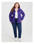 Taking Shape Polar Fleece Zip Front Jacket in Violet Blue – plus size women’s fleece jacket with zip closure, long sleeves, and cord neckline