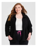 Taking Shape Teddy Zip Through Jacket in Black for women – plus size cosy teddy coat with front zip and high neckline