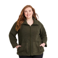 Taking Shape Teddy Zip Through Jacket in Olive – plus size women’s cosy teddy coat with zip front and high neckline