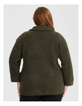 Taking Shape Teddy Zip Through Jacket in Olive – plus size women’s cosy teddy coat with zip front and high neckline