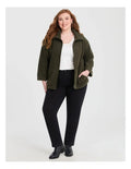 Taking Shape Teddy Zip Through Jacket in Olive – plus size women’s cosy teddy coat with zip front and high neckline
