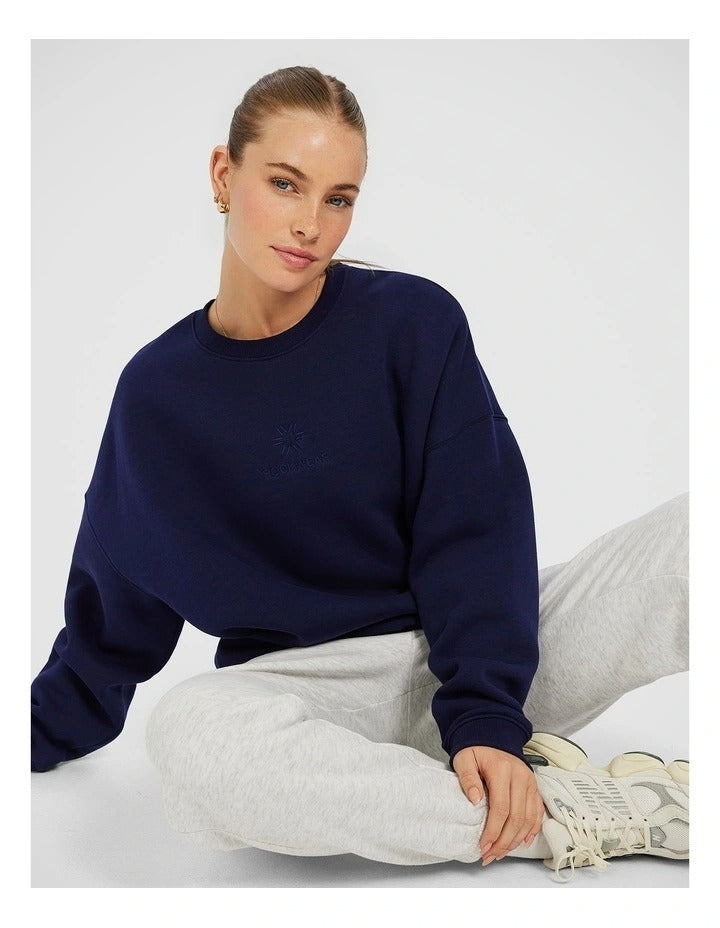 Rockwear Cosy Fleece Longline Crew in Blue, offering warmth and comfort for active women.