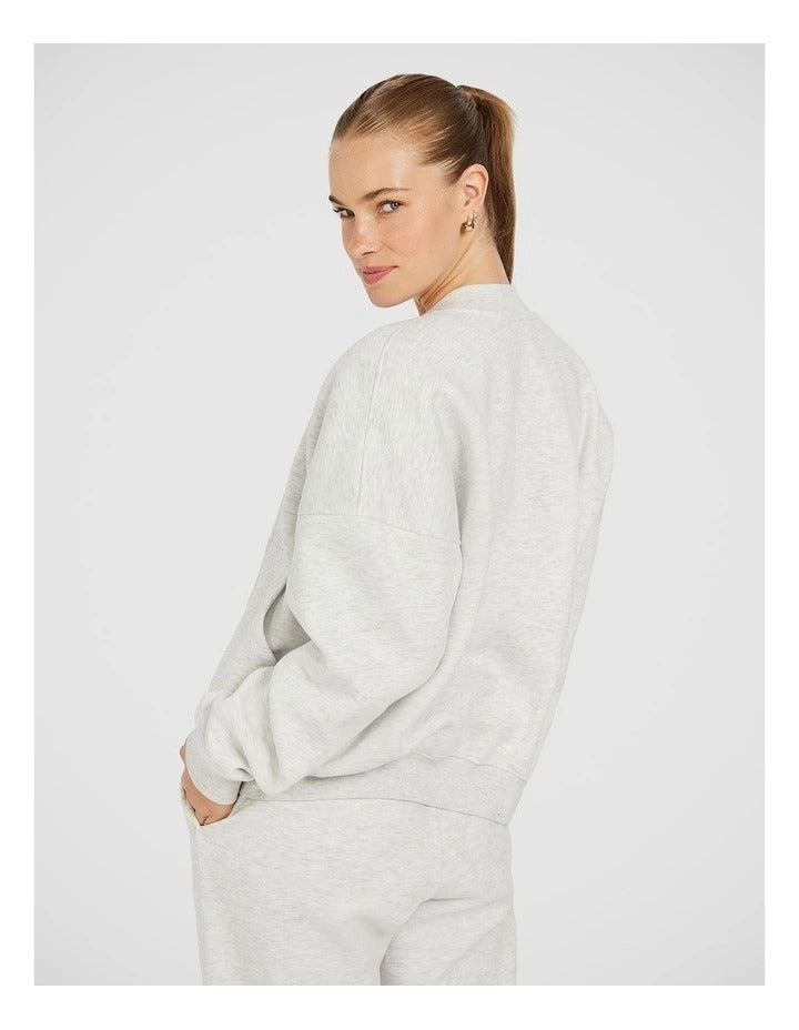 Rockwear Cosy Fleece Bomber in Light Grey Marle, women's full-length fleece jacket with relaxed fit and front pockets for comfort and style.