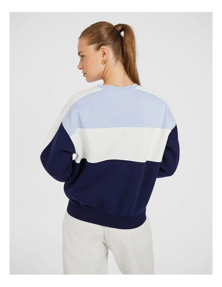 Rockwear Cosy Fleece Blocked Crew in Assorted, women’s colour-blocked fleece crew sweater, designed for comfort and warmth with a relaxed fit and full length.