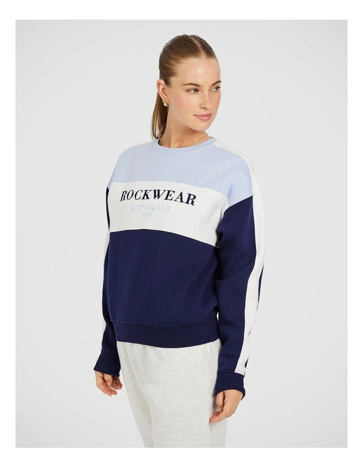 Rockwear Cosy Fleece Blocked Crew in Assorted, women’s colour-blocked fleece crew sweater, designed for comfort and warmth with a relaxed fit and full length.