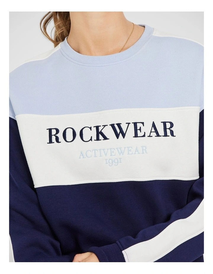 Rockwear Cosy Fleece Blocked Crew in Assorted, women’s colour-blocked fleece crew sweater, designed for comfort and warmth with a relaxed fit and full length.