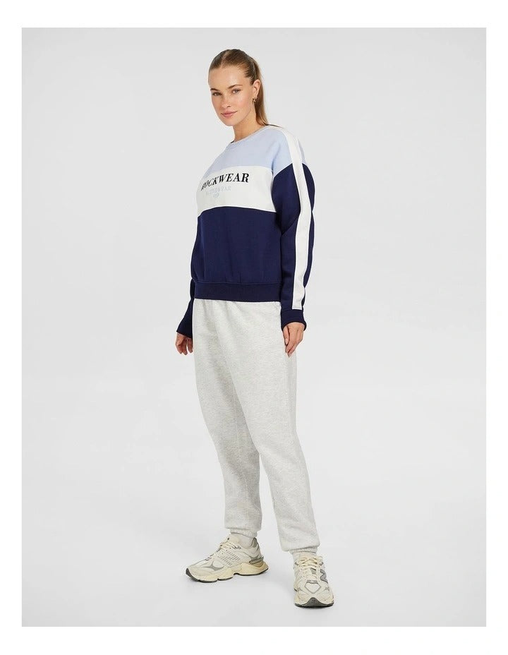 Rockwear Cosy Fleece Blocked Crew in Assorted, women’s colour-blocked fleece crew sweater, designed for comfort and warmth with a relaxed fit and full length.