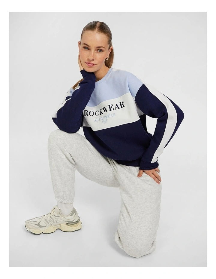 Rockwear Cosy Fleece Blocked Crew in Assorted, women’s colour-blocked fleece crew sweater, designed for comfort and warmth with a relaxed fit and full length.